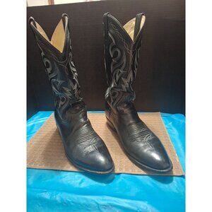 Mens Dan Post Black Leather Cowboy Boots With Embroidered Design Size 9.5EW